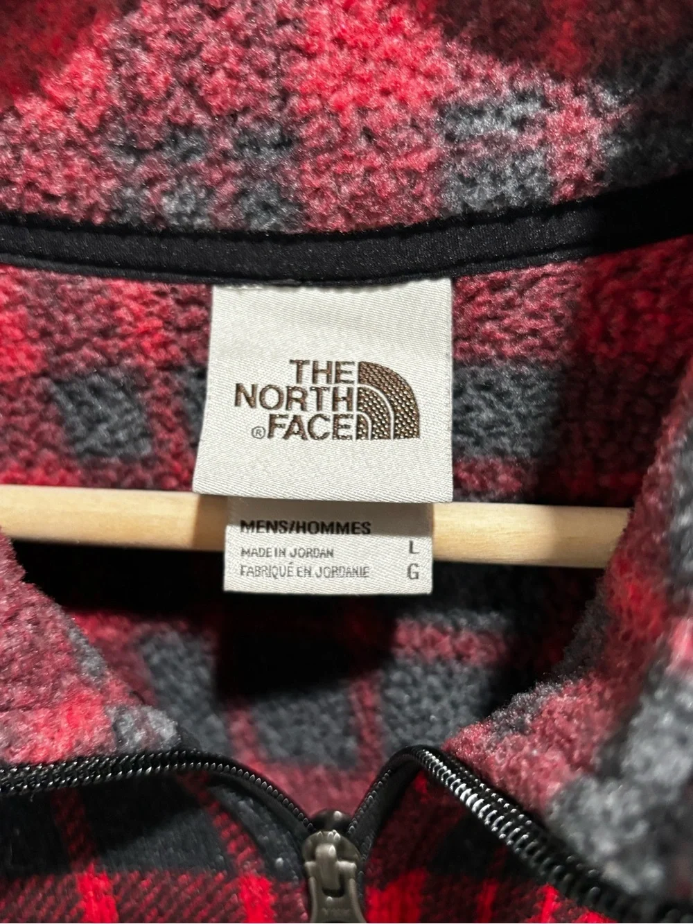 The North Face Men’s Red and Black Plaid Zip-Up Fleece